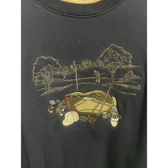 Men's Golf Themed Y2K Blue  & Gold Sweater Size Large UNISEX - Picture 2 of 5